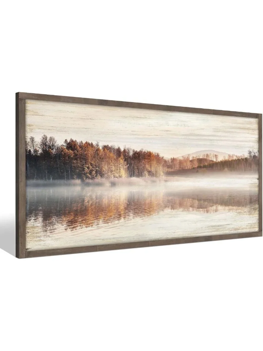Autumn Forest Framed Wall Art - Scenic Lake Landscape Painting for Home Decor